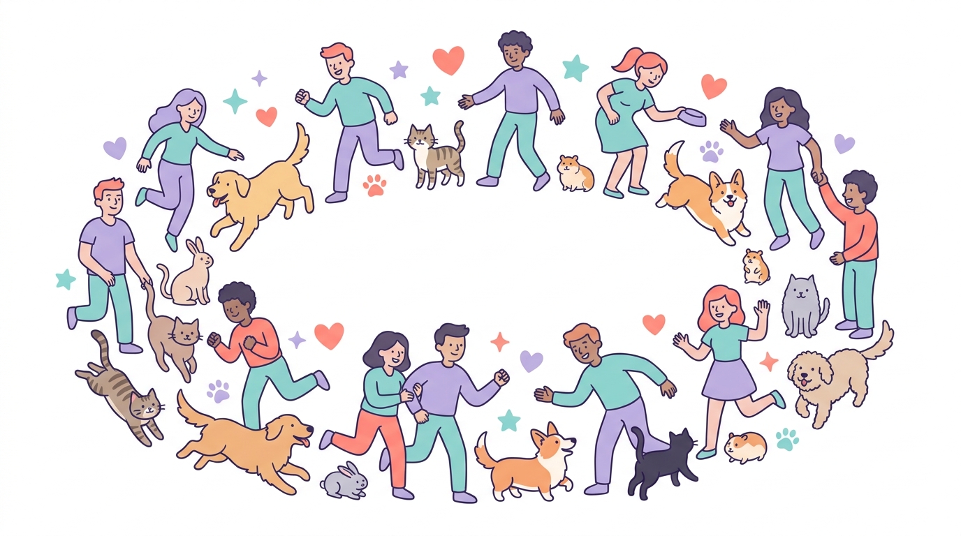 Comunidad Buddyly reunida alrededor de sus mascotas